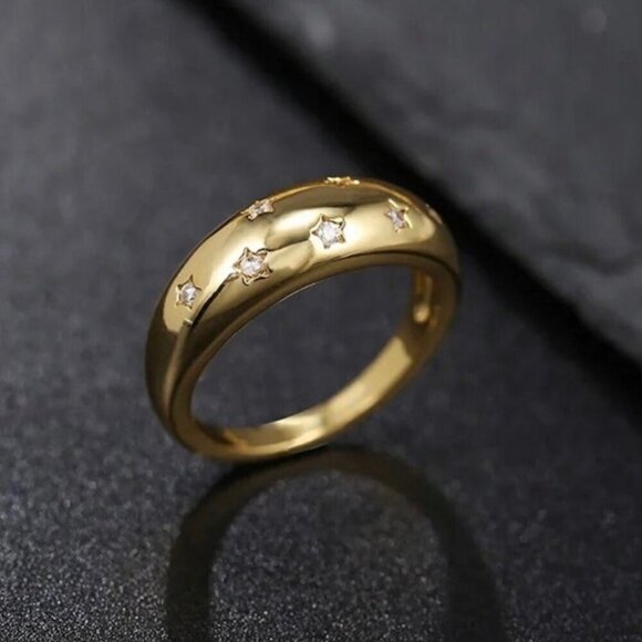 NWT Star Dome Ring Sz.7 18K Yellow Gold Plated CZ Chunky Minimalist Glam - Picture 6 of 10